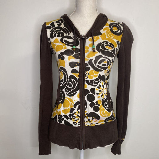 ONEILL - BROWN ZIP-UP HOODIE W/ YELLOW FLORALS
