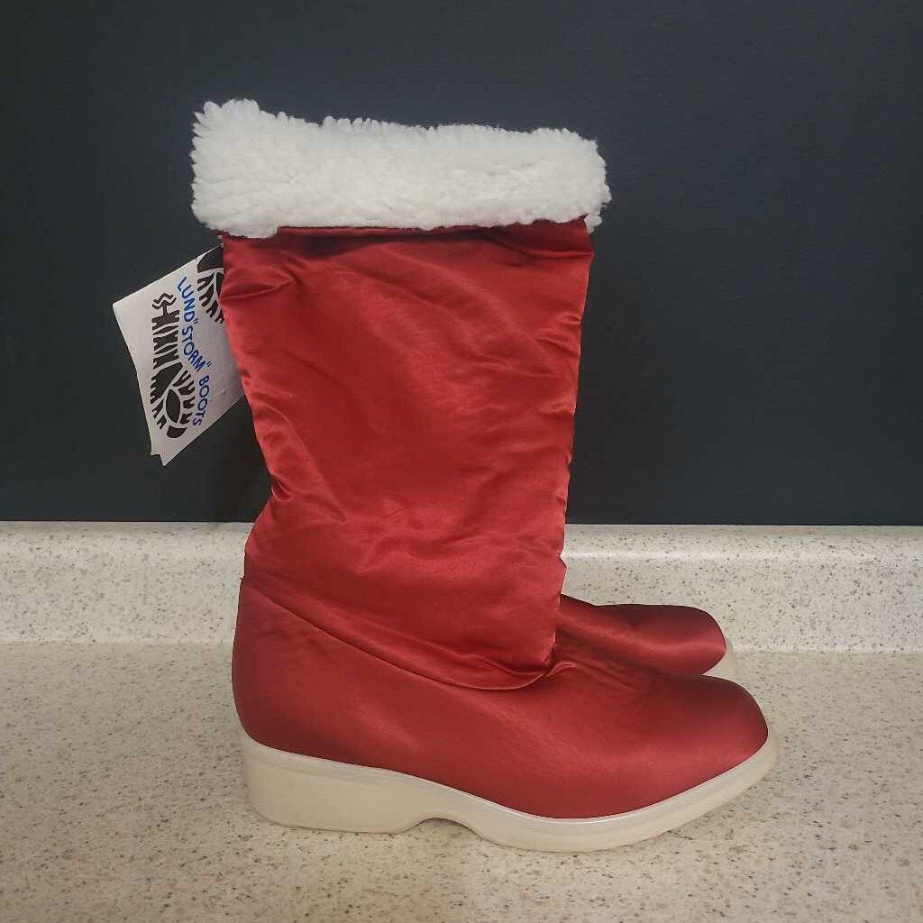 LUNDSTROM BOOTS - RED SATIN "SANTA" SHERPA-LINED BOOTS