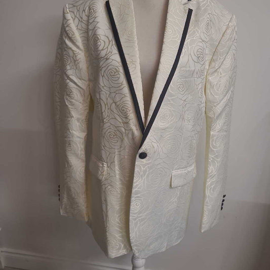 COOFANDY - IVORY ROSE PATTERNED W/ BLACK LAPEL TRIM BLAZER