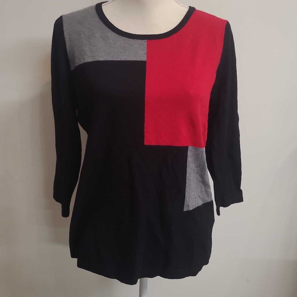 LAURA - GREY/RED/BLACK RIBBED L/S TOP