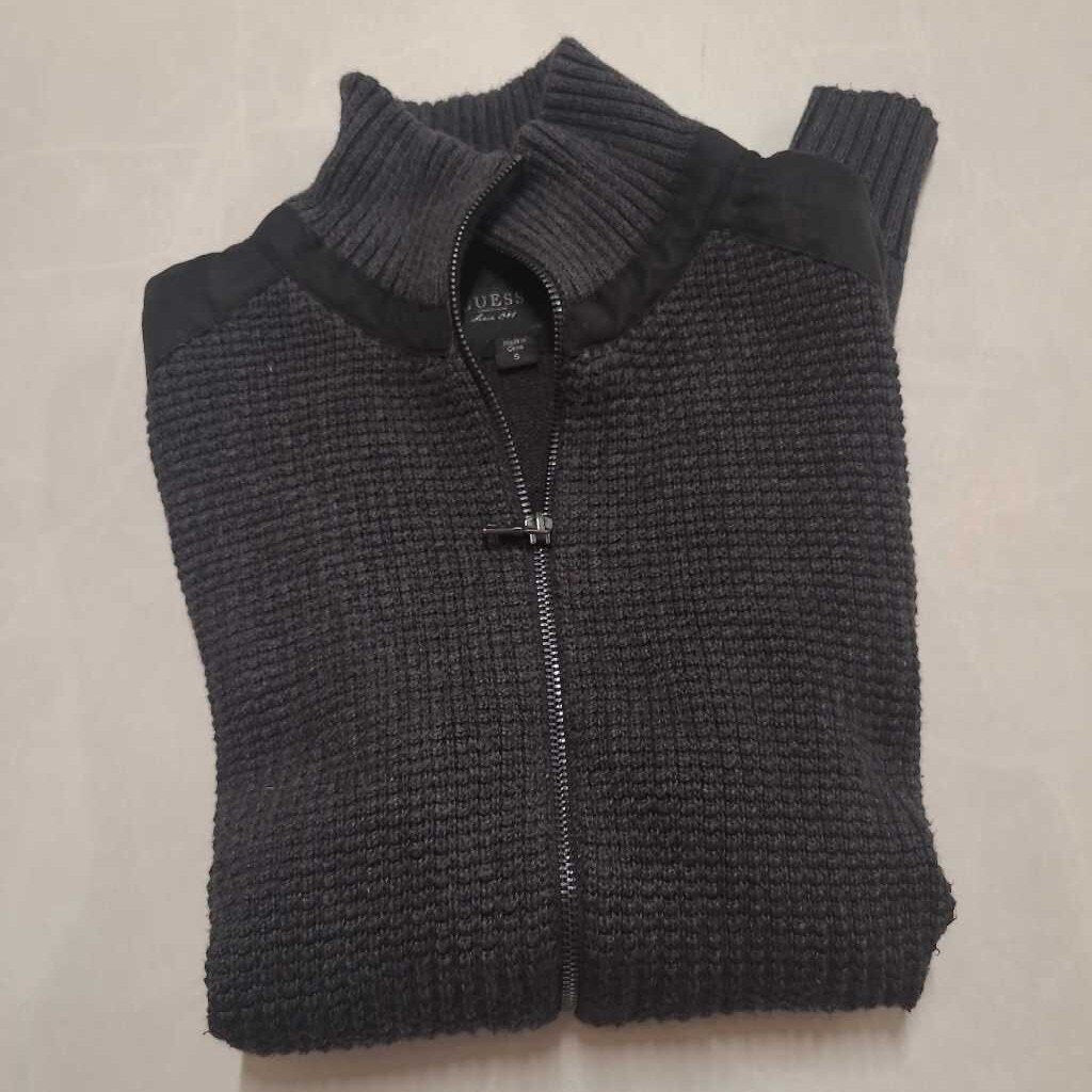 GUESS - GREY KNIT ZIPPERED WAFFLE CARDIGAN