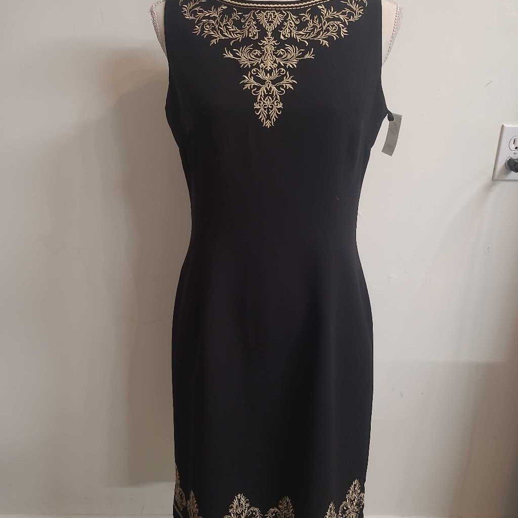 JESSICA - BLACK/GOLD EMBROIDERED SLEEVELESS MIDI DRESS