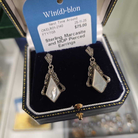 Sterling, Marcasite and MOP Pierced Earrings
