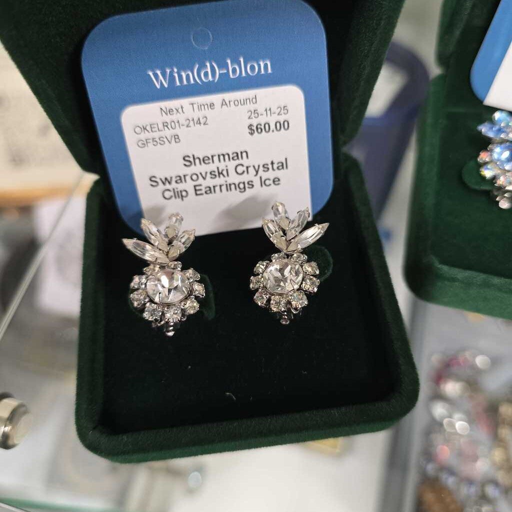 Sherman Swarovski Crystal Clip Earrings Ice