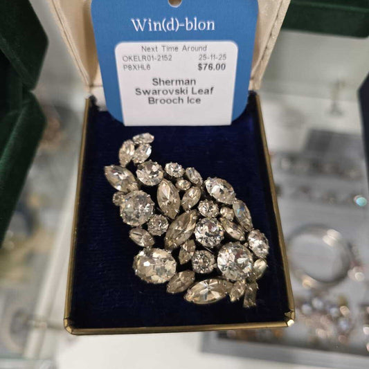 Sherman Swarovski Leaf Brooch Ice