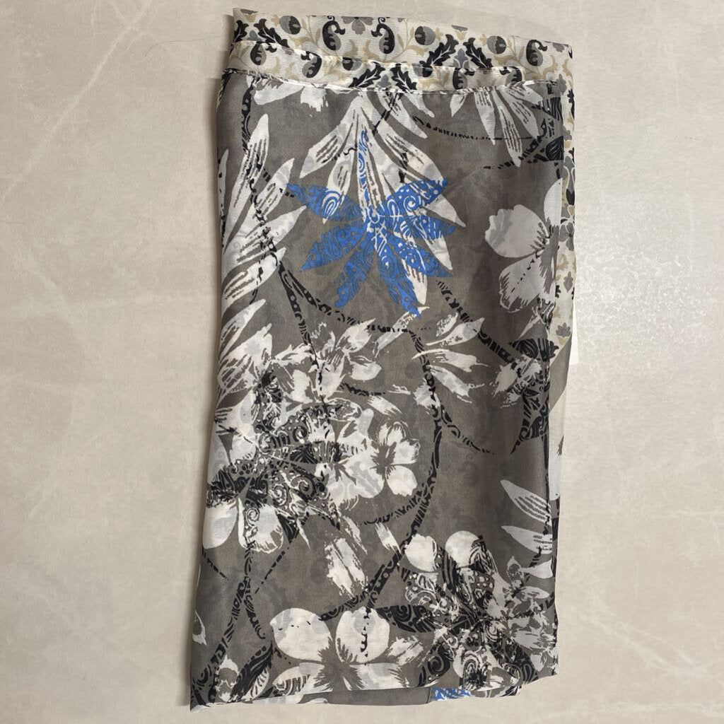 PRETTY PERSUASIONS - BLACK/WHITE/BLUE PATTERNED SCARF