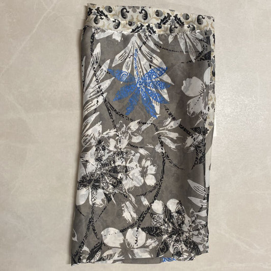 PRETTY PERSUASIONS - BLACK/WHITE/BLUE PATTERNED SCARF