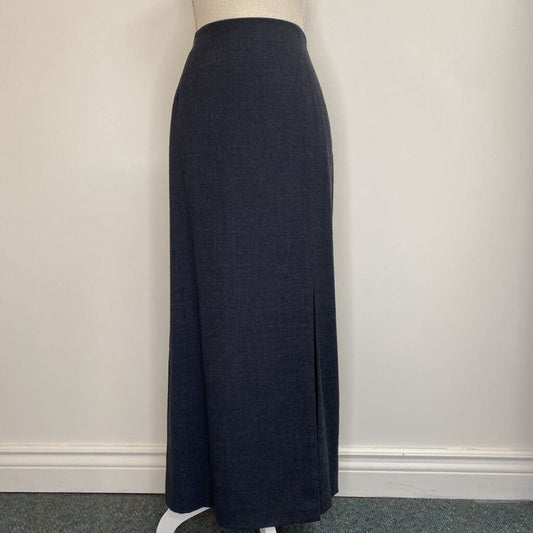 LIZ CLAIBORNE - GREY 100% WOOL MAXI SKIRT W/ SLIT