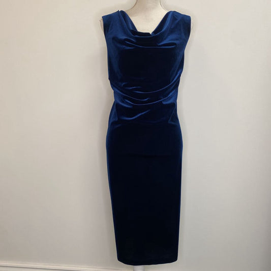 *NWT* LORI M COLLECTION - BLUE VELVET SLEEVELESS COWL-NECK MIDI DRESS