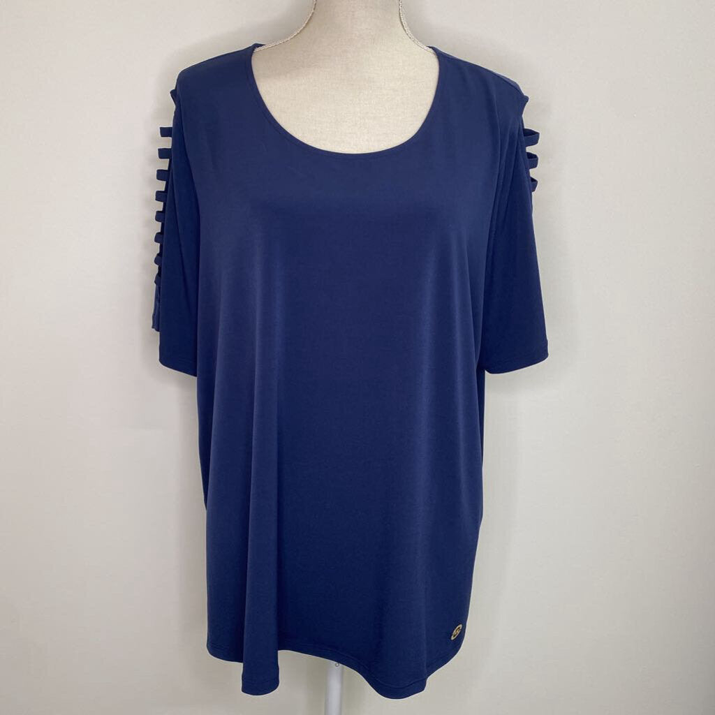 MICHAEL KORS - NAVY S/S TOP W/ SHOULDER CUT-OUTS