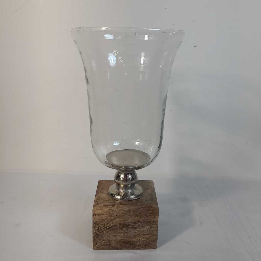 WOOD BASE GLASS CANDLE HOLDER