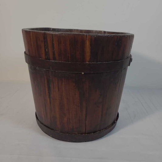 WOOD PLANTER W/ METAL STRAPPING