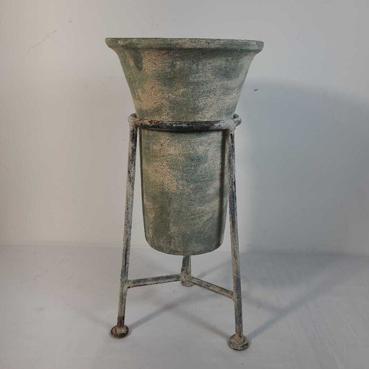 CERAMIC VASE ON METAL STAND