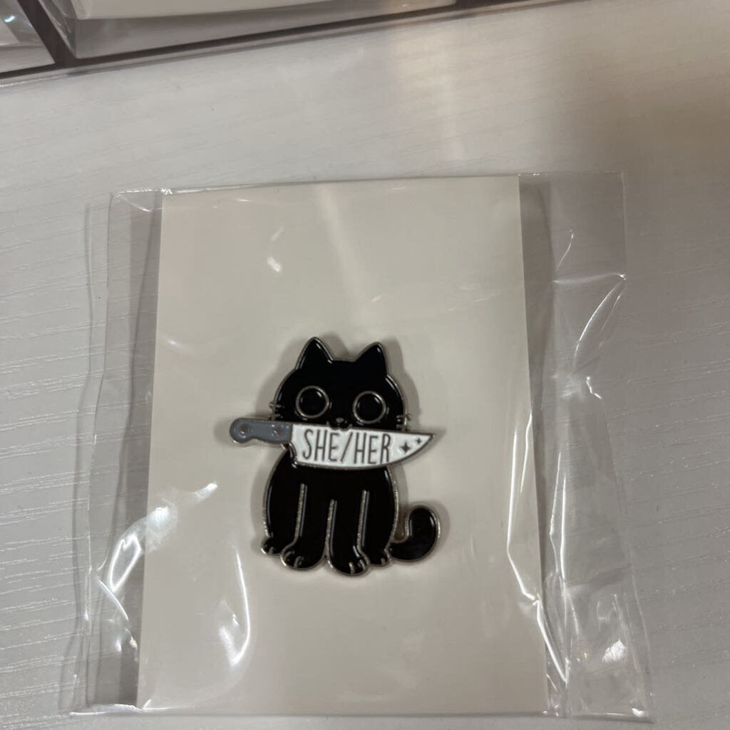 SHE/HER CAT WITH KNIFE ENAMEL PIN