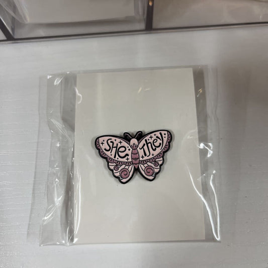 SHE/THEY BUTTERFLY ENAMEL PIN