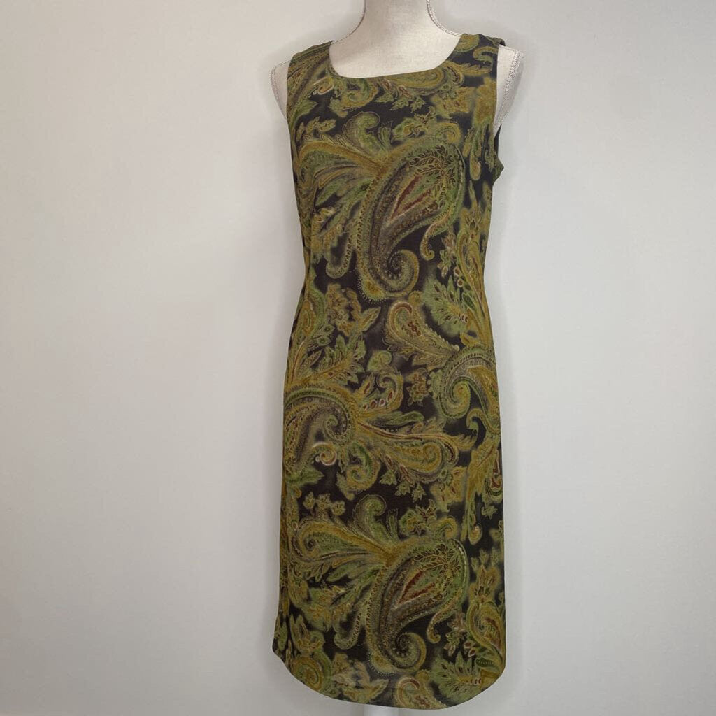 LAURA - GREEN PAISLEY SLEEVELESS MIDI DRESS