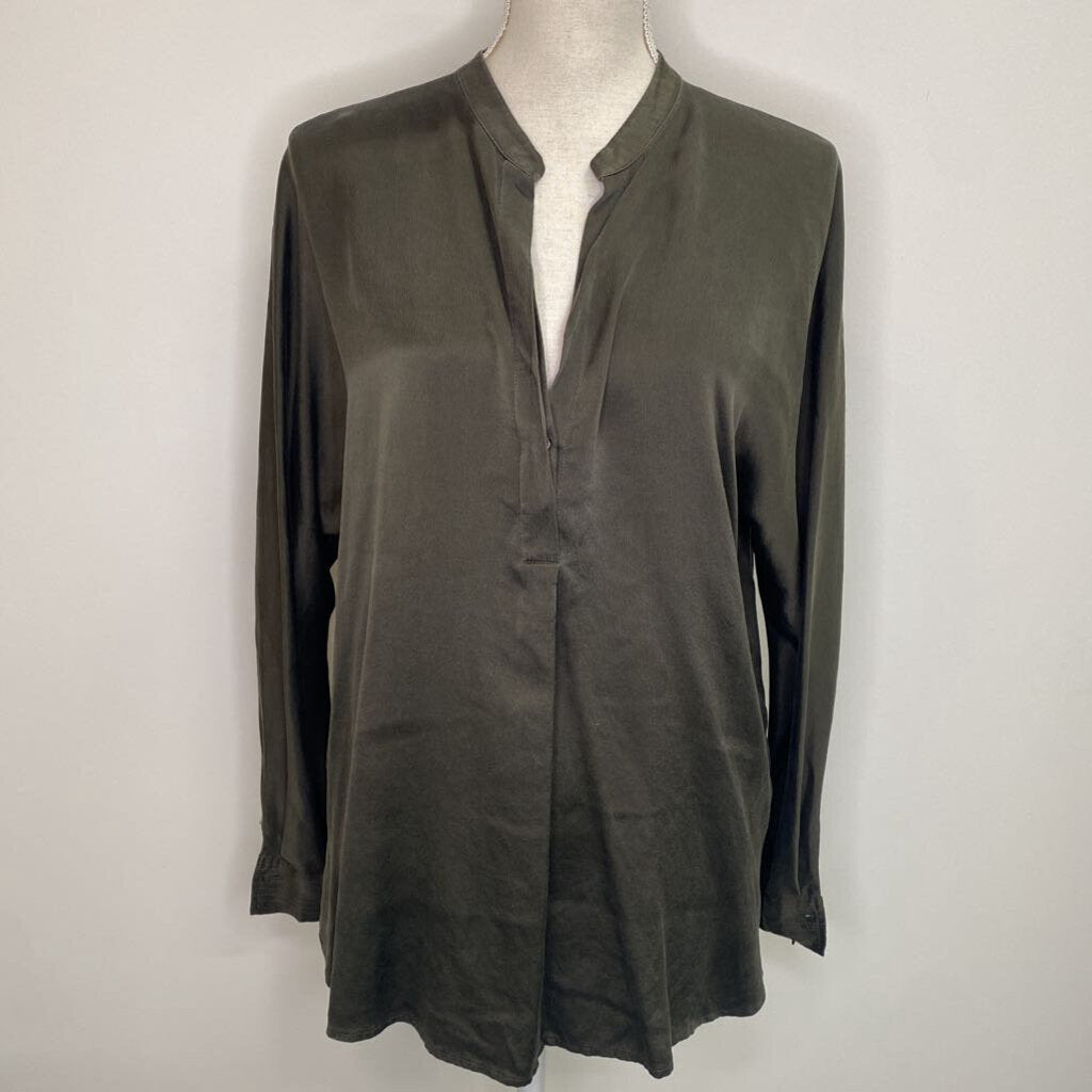 VINCE. - GUN METAL 100% SILK L/S TOP