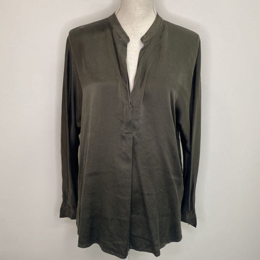VINCE. - GUN METAL 100% SILK L/S TOP
