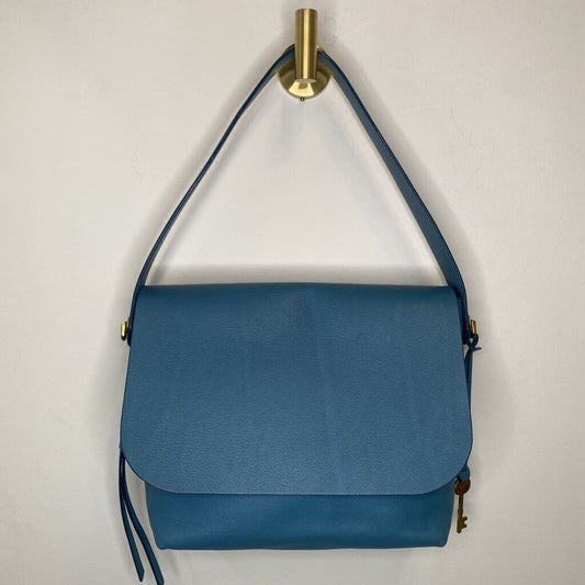 FOSSIL - BLUE "MAYA" LEATHER LARGE FLAP CROSSBODY BAG