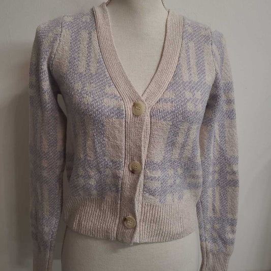 BEIGE & BLUE BUTTON FRONT SWEATER