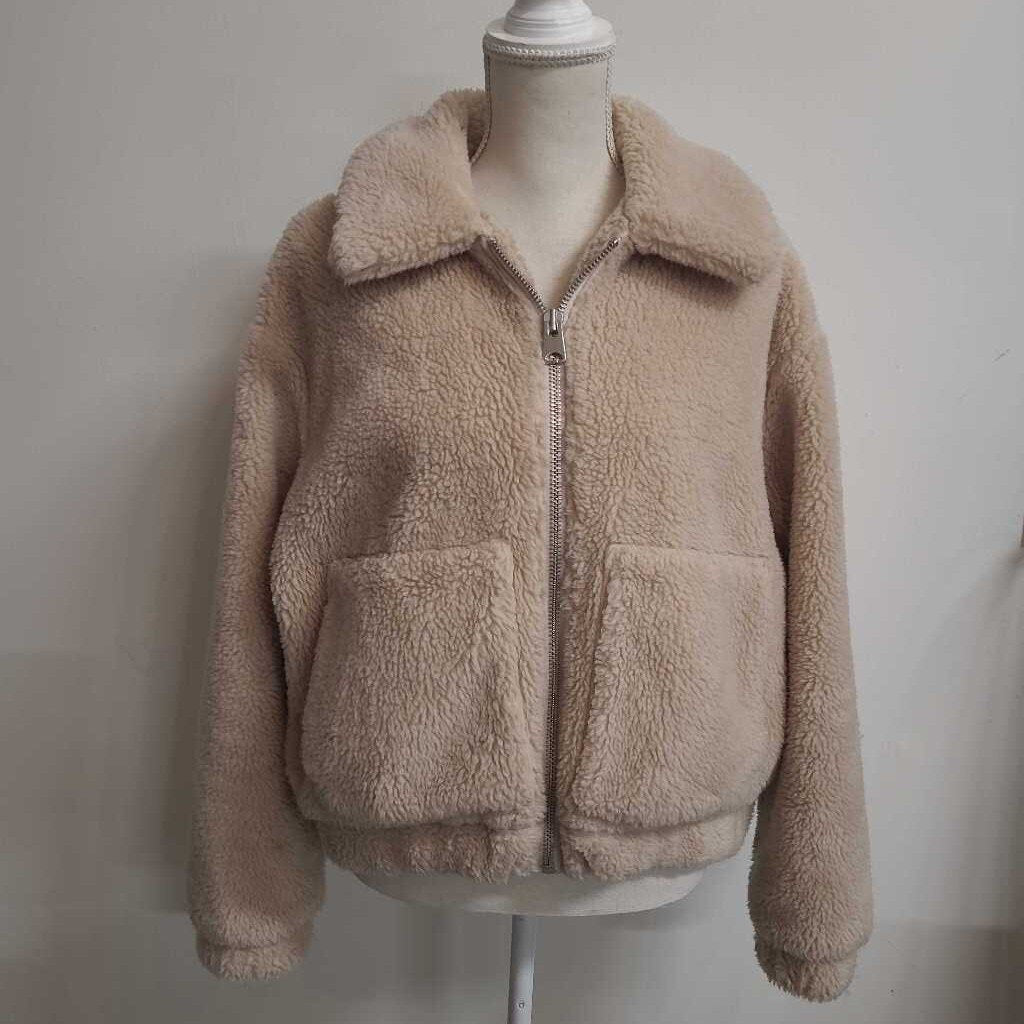 BEIGE SHERPA BOMBER JACKET