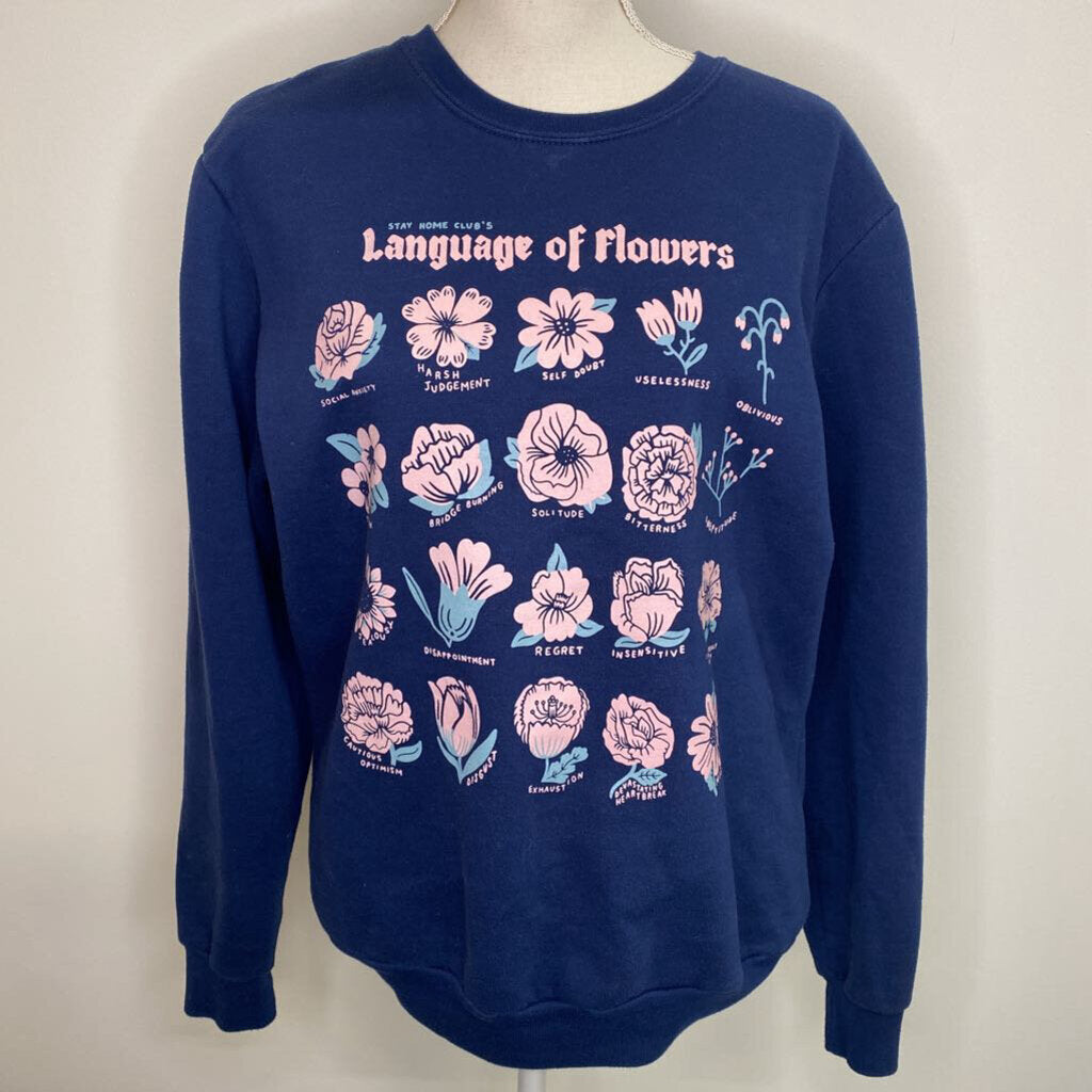 STAY HOME CLUB - NAVY "LANGUAGE OF FLOWERS" CREWNECK SWEATER