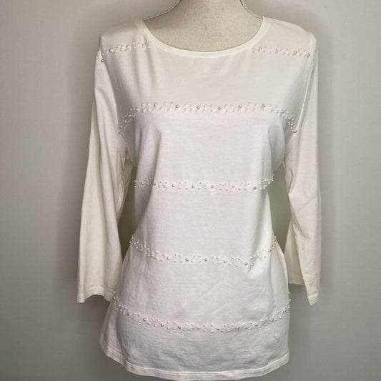 ANN TAYLOR - CREAM L/S BEADED PEARL TOP