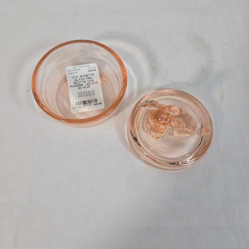 VTG JEANETTE GLASS PINK SCOTTIE DOG POWDER JAR