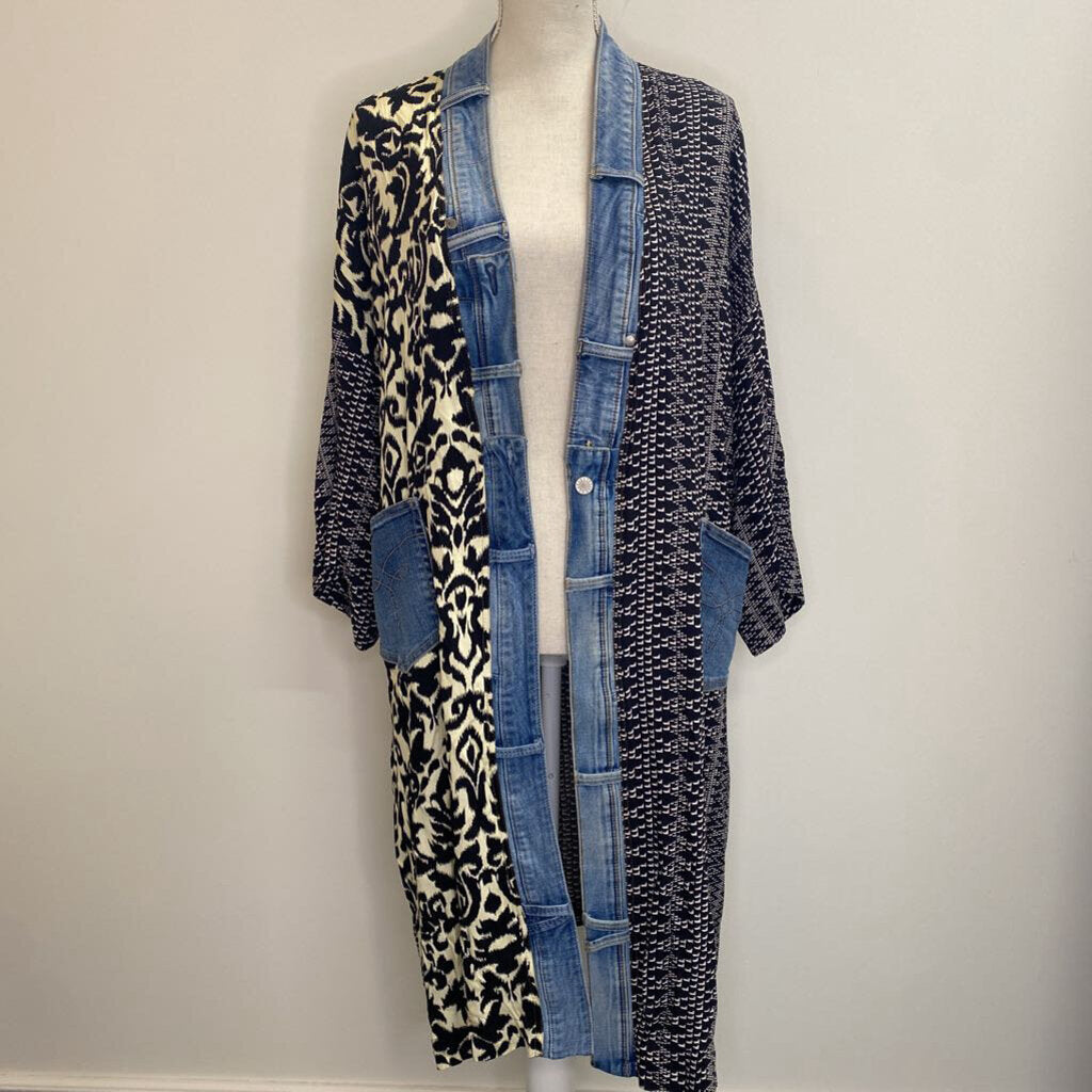 SHANNON PASSERO - B/W CARDIGAN W/ DENIM TRIM