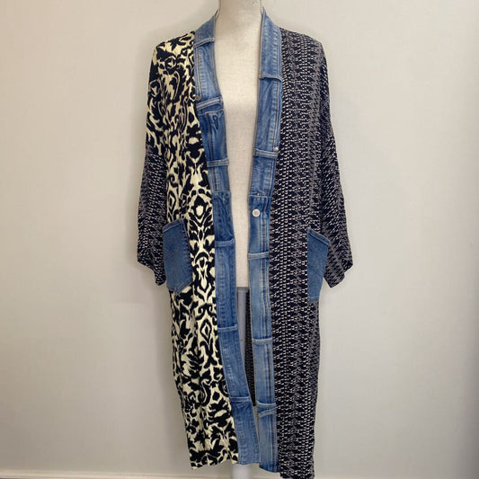 SHANNON PASSERO - B/W CARDIGAN W/ DENIM TRIM