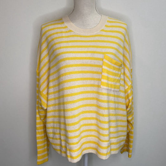 BANANA REPUBLIC - 100% CASHMERE YELLOW/WHITE STRIPED SWEATER