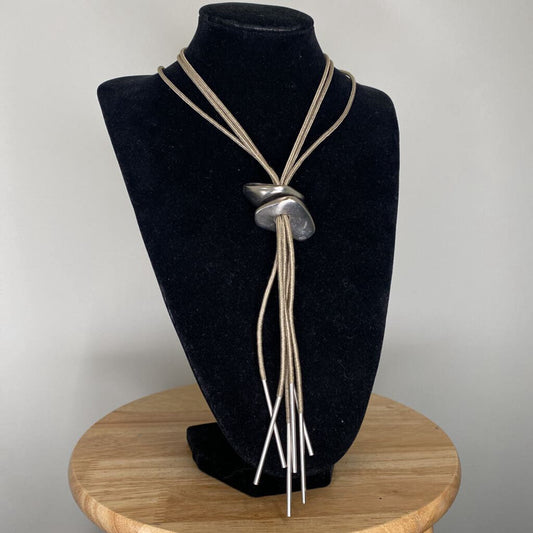 SILVER BOLO TIE CORD NECKLACE
