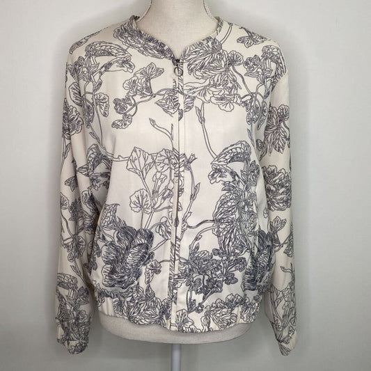 *NWT* ONE - WHITE ZIP-UP JACKET W/ FLORAL OUTLINES