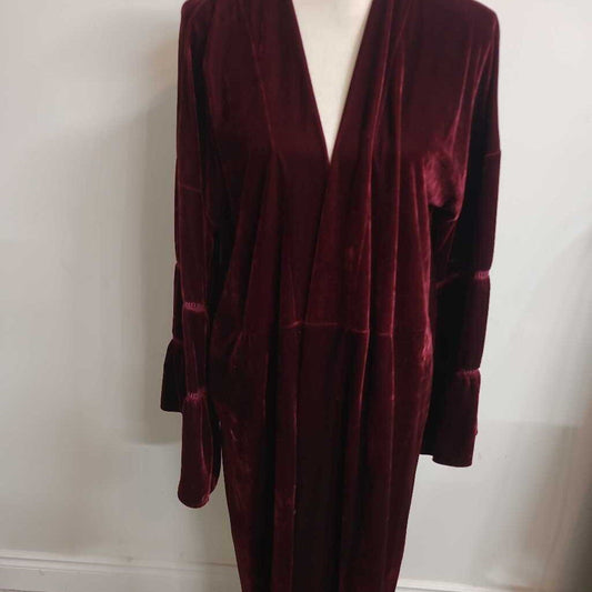 MAXI BURGANDY VELVET OPEN FRONT JACKET