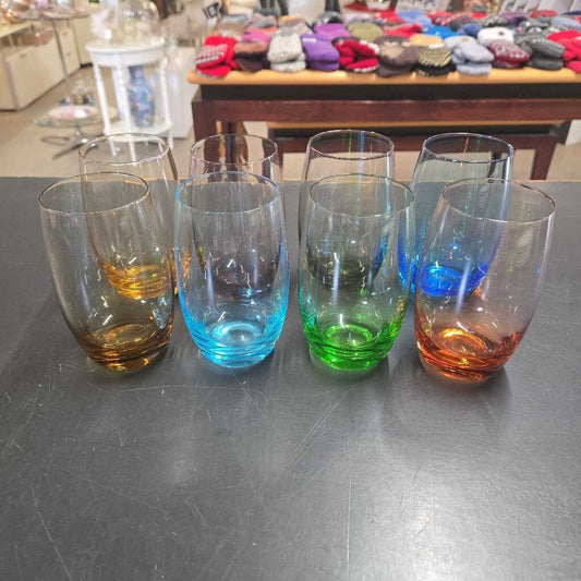 S/8 COLOURFUL GLASS TUMBLERS