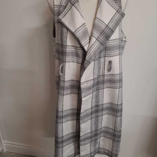 GREY & WHITE PLAID MAXI VEST