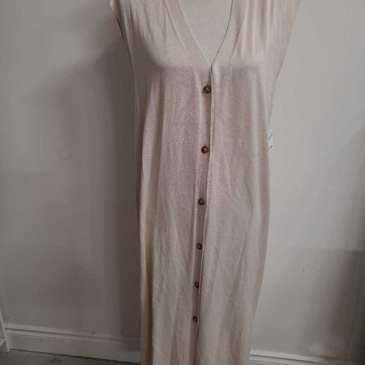 BEIGE BUTTON FRONT SLEEVELESS DRESS