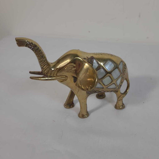 BRASS ELEPHANT W/ MOTHER OF PEARL INLAY