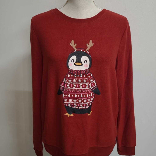 RED FLEECE "PENGUIN" TOP