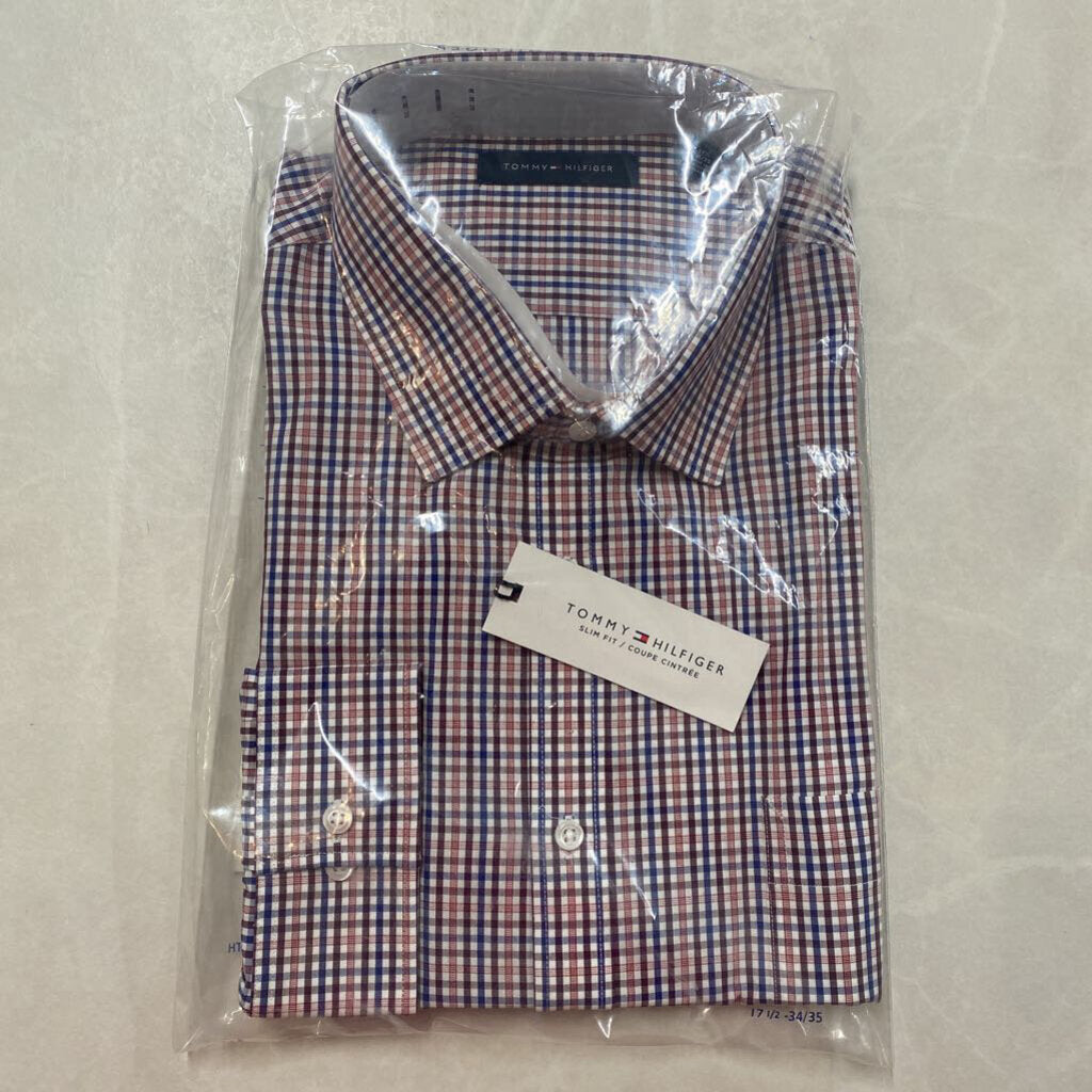 *NWT* TOMMY HILFIGER - RED/WHITE/BLUE CHECKERED BUTTON-UP SHIRT