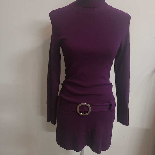 PURPLE TURTLENECK DRESS WITH CIRCLE BELT