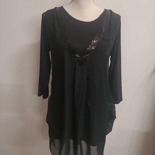 BLACK LAYERED TOP WITH SEQUINS
