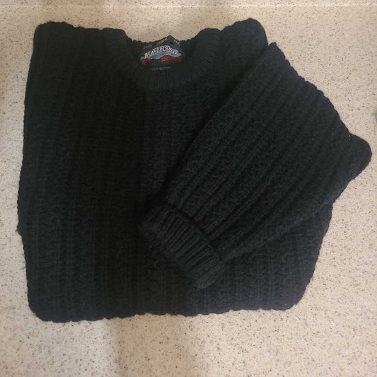 BEAVER CANOE - 100% VIRGIN WOOL BLACK KNIT SWEATER
