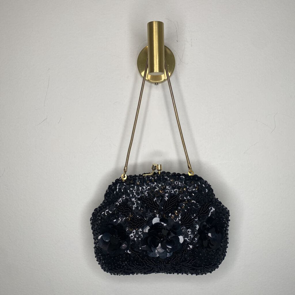 BLACK BEADED KISSLOCK CLUTCH PURSE