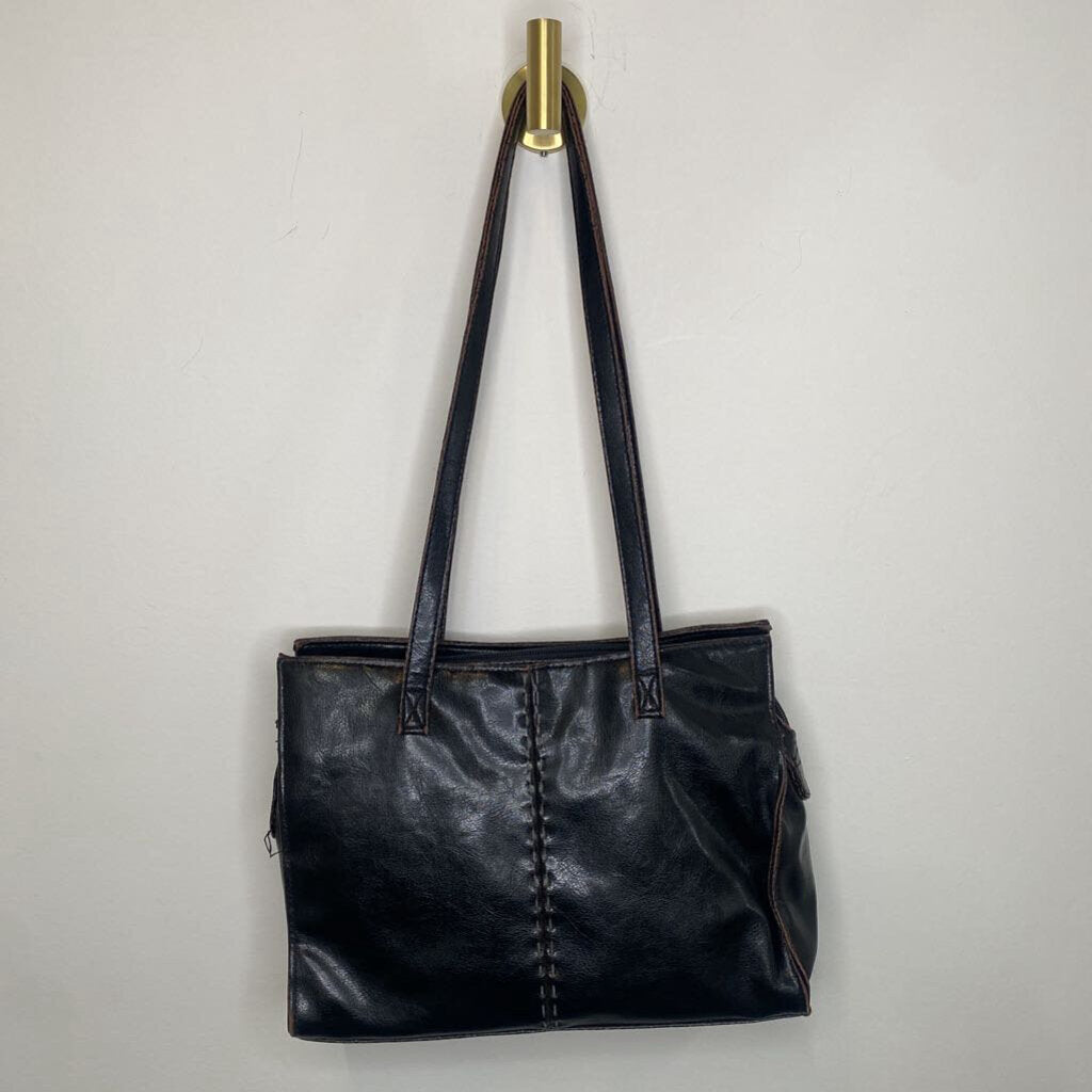 BROWN VEGAN LEATHER SHOULDER PURSE