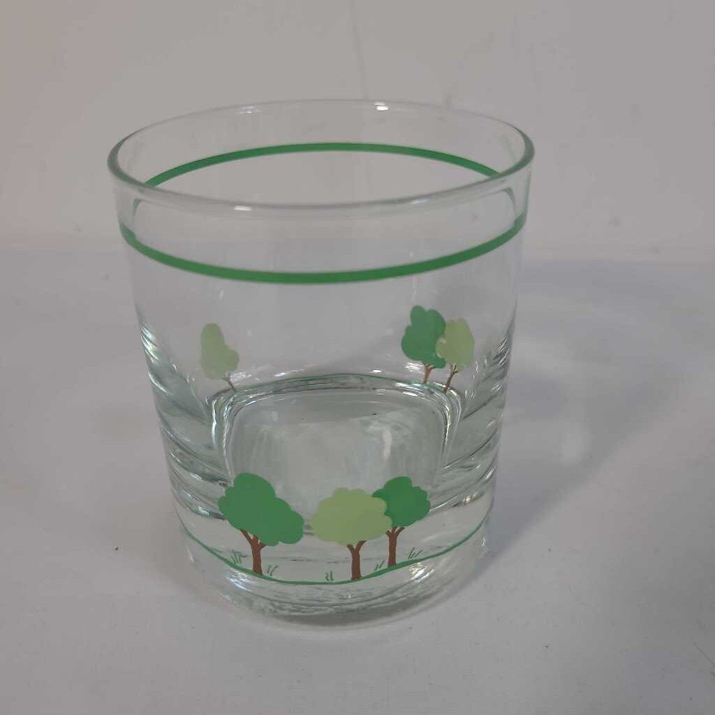 S/4 VTG 80'S GREEN TREE WISKEY LOW BALL GLASSES TUMBLERS