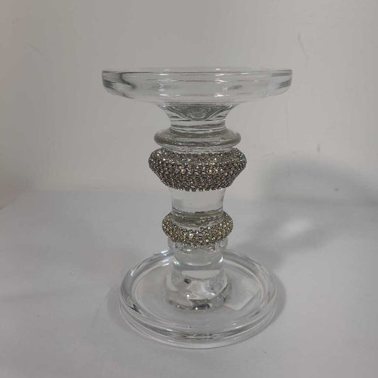 GLASS CANDLE HOLDER W/BLING