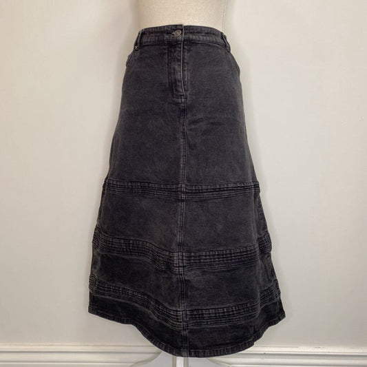 CHRISTOPHER & BANKS - BLACK TIERED DENIM MIDI SKIRT