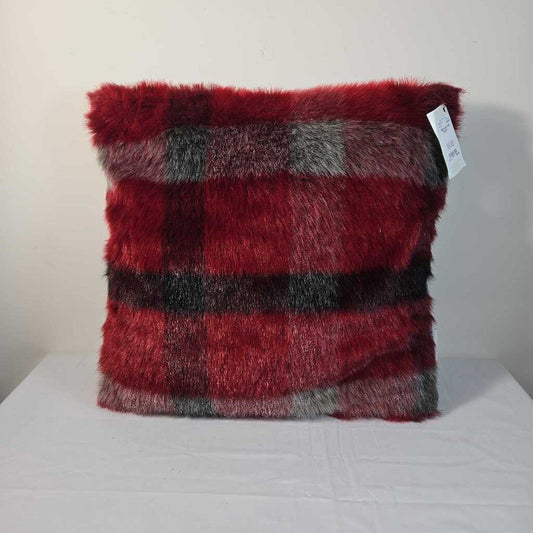 RED PLAID FUR PILLOW