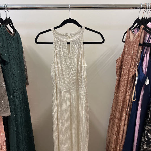 White Beaded Halter Maxi Dress